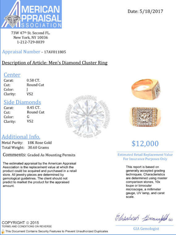 .95ct natural diamonds mens ring 18kt