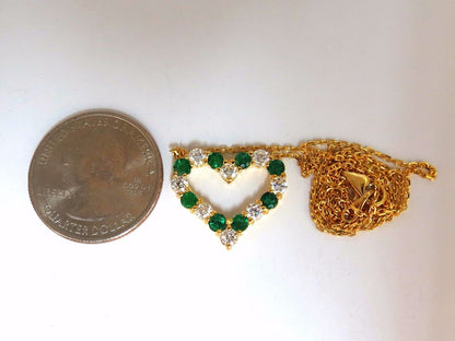 Natural Emeralds & Diamonds open heart necklace 1.84ct. 14kt G/Vs