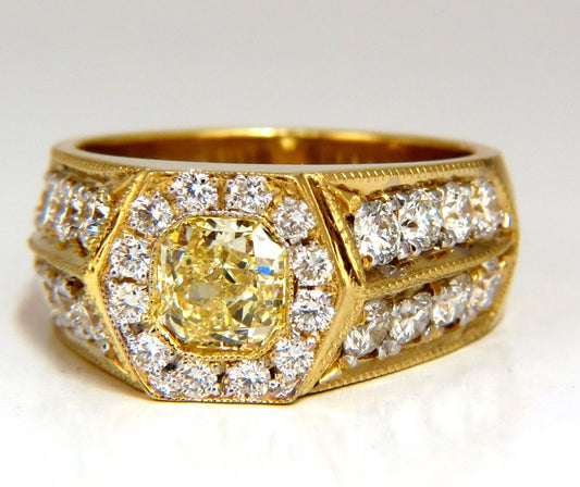 GIA Certified 2.95ct natural Fancy Yellow diamonds mens ring 18kt Hexagon Deck