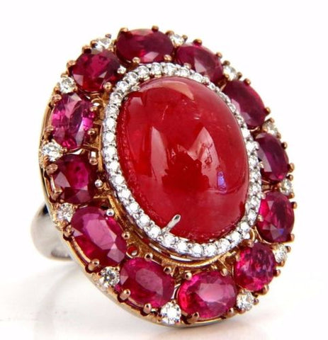 GIA Certified 20.30ct Natural Rhodonite Ruby Diamonds Cocktail cluster ring 18kt