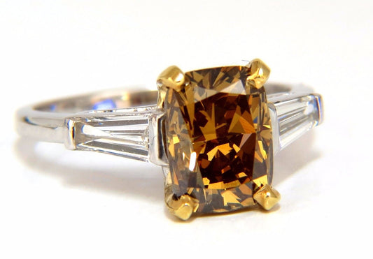 GIA Certified 2.59ct Fancy Yellow Brown Diamond Ring Platinum