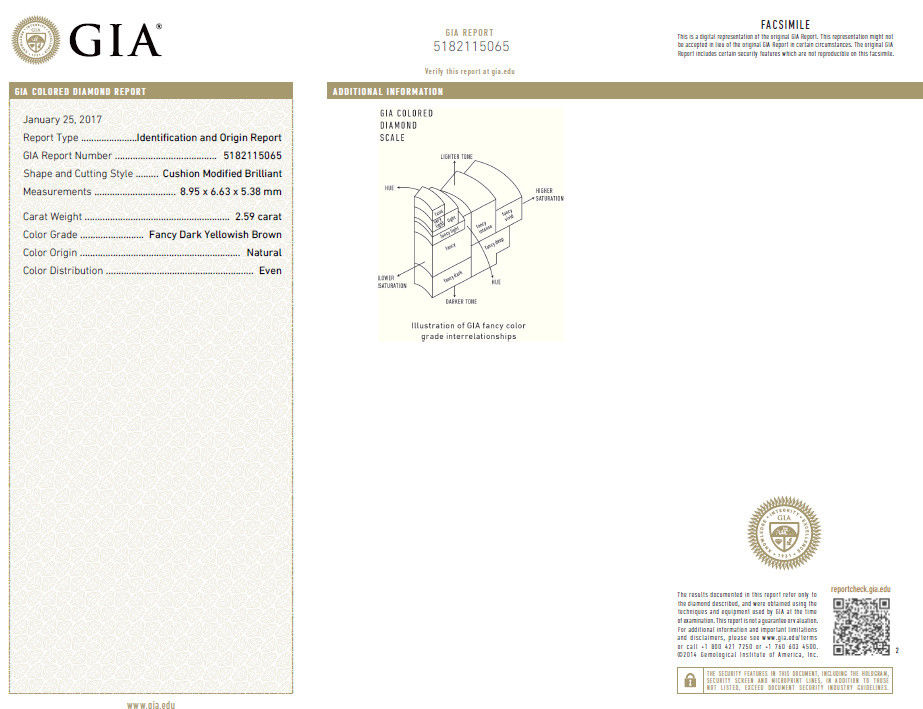 GIA Certified 2.59ct Fancy Yellow Brown Diamond Ring Platinum