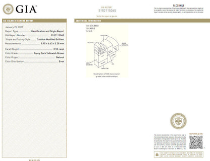 GIA Certified 2.59ct Fancy Yellow Brown Diamond Ring Platinum