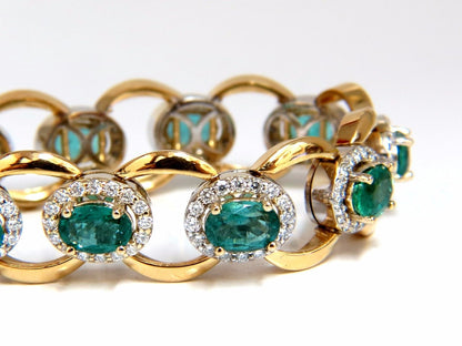 13.10ct Bright vivid green natural emerald diamonds cluster link bracelet 14kt
