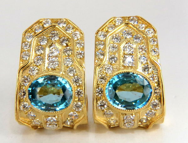 13.14ct natural vivid blue zircon diamonds clip earrings 18kt