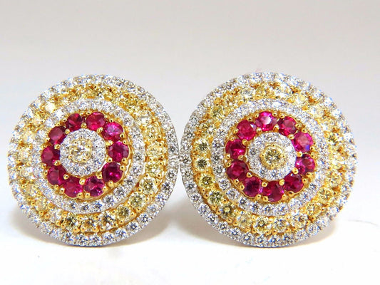 9.55ct natural ruby diamonds cluster earrings 18k Circular Dome Omega Clips