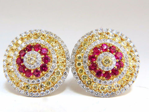 9.55ct natural ruby diamonds cluster earrings 18k Circular Dome Omega Clips