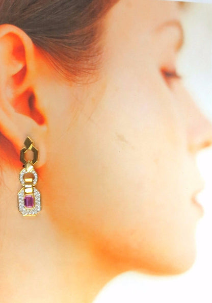 2.94ct Natural Pink Sapphire Diamond Dangle Earrings 14kt. Vivid Prime