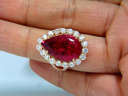 GIA Certified 14.15ct natural red tourmaline diamonds ring 18kt Rubellite