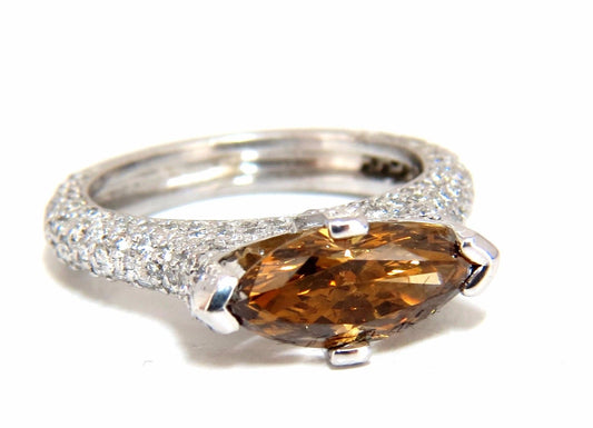 GIA certified 2.46ct Fancy Dark Yellow Brown Diamond Ring Platinum