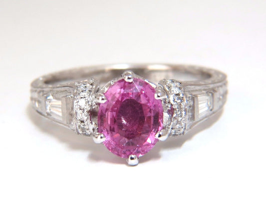 GIA Certified 1.90ct Natural No Heat Pink Sapphire Diamonds Ring 14kt