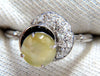 1.85ct natural cabochon chrysoberyl cats eye diamonds ring 14kt Vintage Crescent