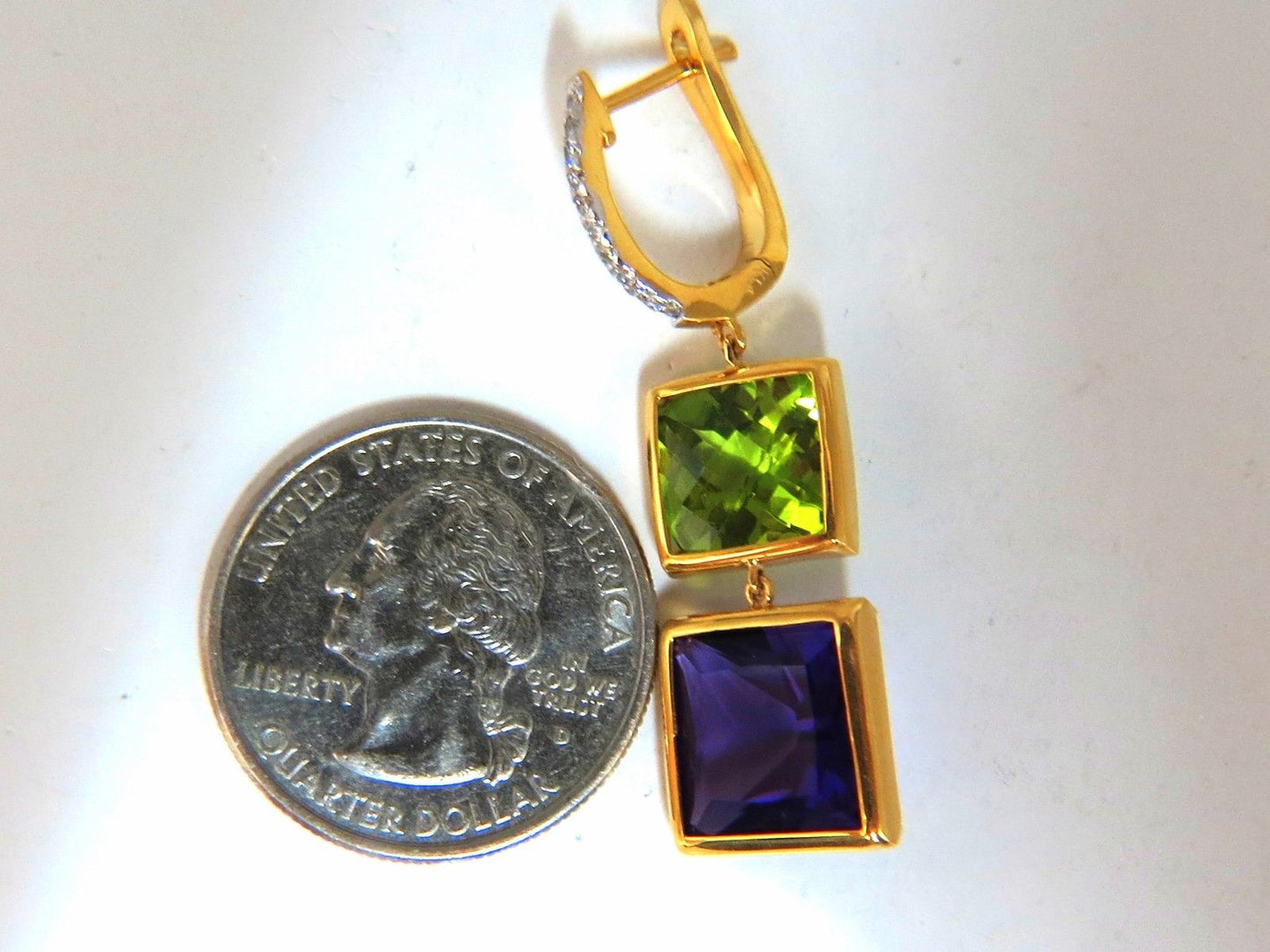 13.05ct Natural Amethyst Peridot Diamond Dangle earrings 14kt