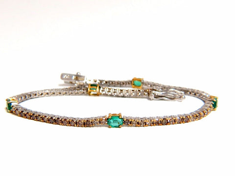 3.00ct green natural emeralds fancy color diamonds tennis bracelet 14k