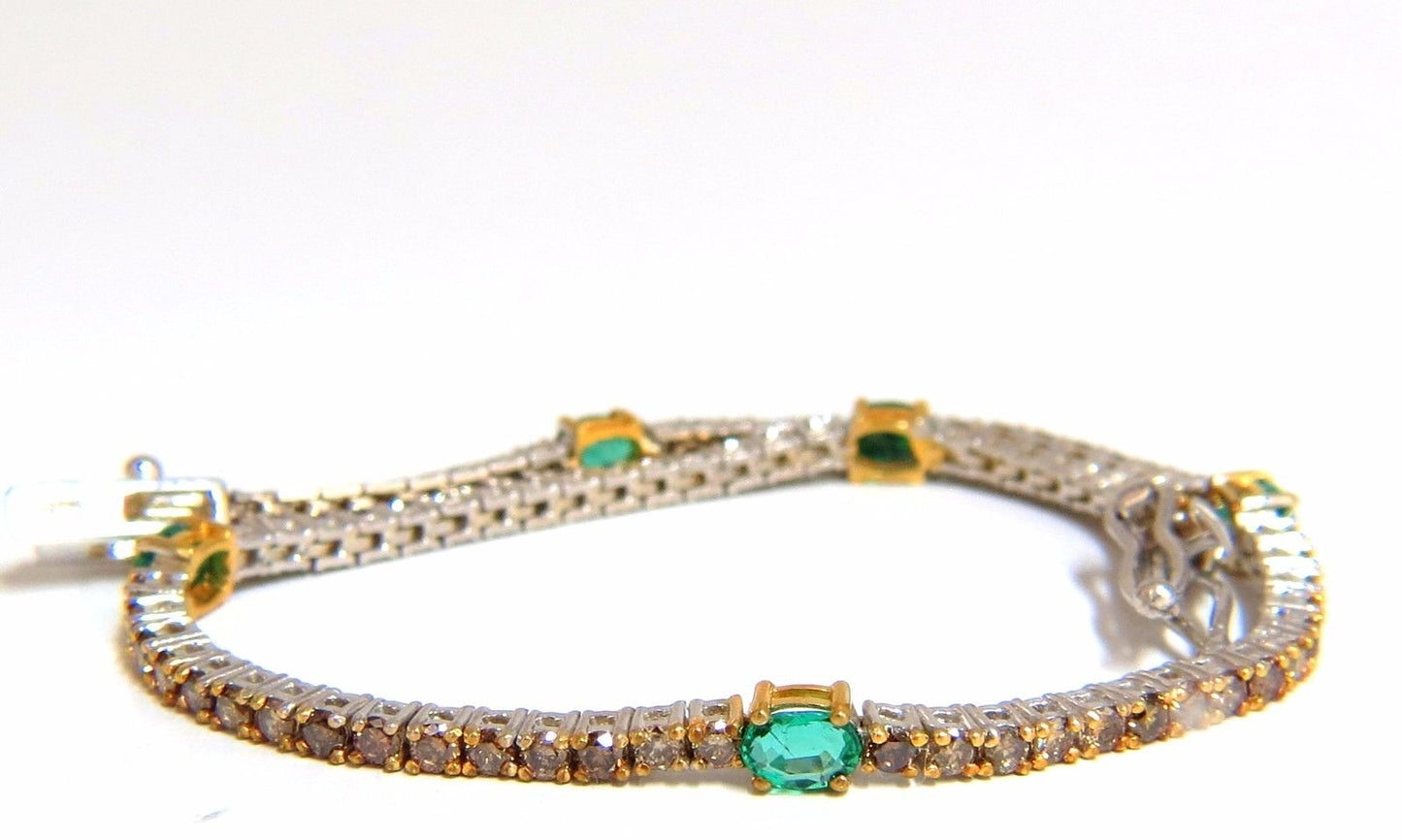 3.00ct green natural emeralds fancy color diamonds tennis bracelet 14k