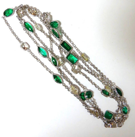 9ct natural emerald & diamond station link yard necklace 14kt / Double Wrap