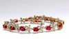 7.28ct Red natural ruby diamonds flower cluster tennis bracelet 18kt