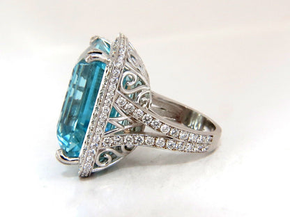 GIA Certified 42.01ct Natural "Blue" Aquamarine diamonds ring Vivid 18kt Freedom