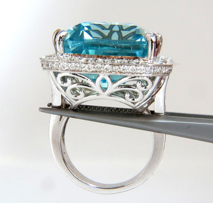 GIA Certified 42.01ct Natural "Blue" Aquamarine diamonds ring Vivid 18kt Freedom