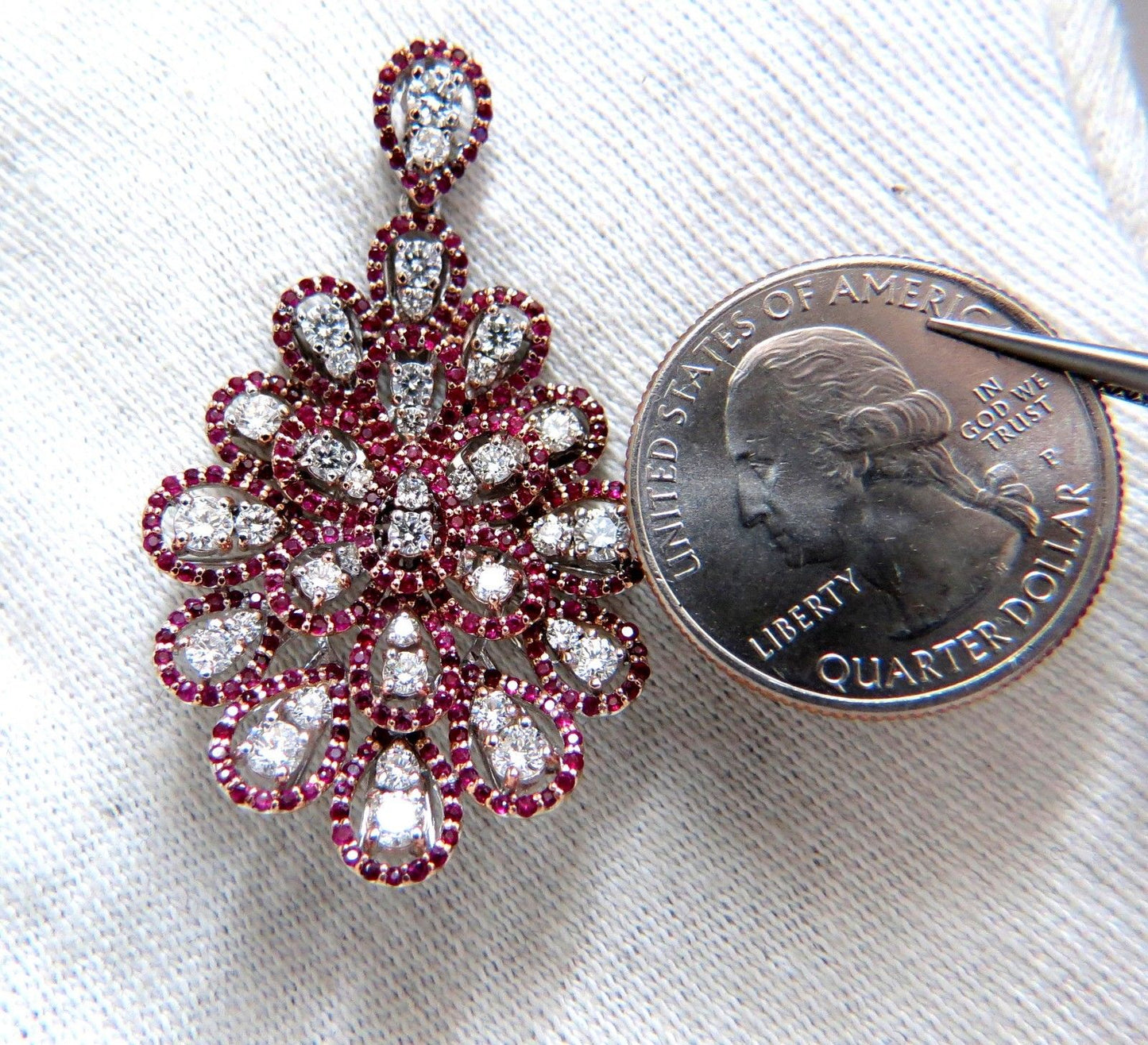 7.76ct Natural Ruby Diamond Dangle Chandelier cluster pendant earrings 14kt