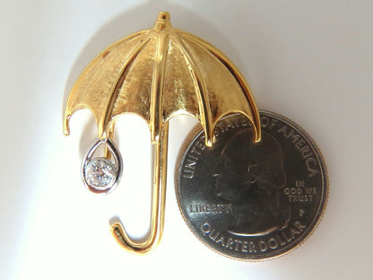 .50ct Diamond Umbrella brooch pin 14kt & Rain Drop