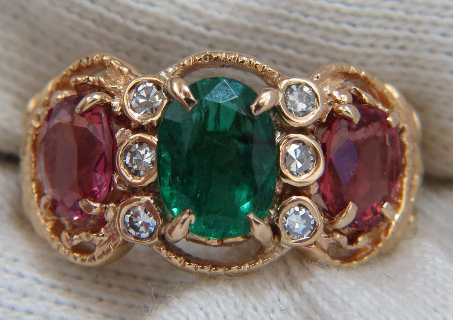 2.77ct natural Spinel Emerald ring three stone classic 14kt Mother ring