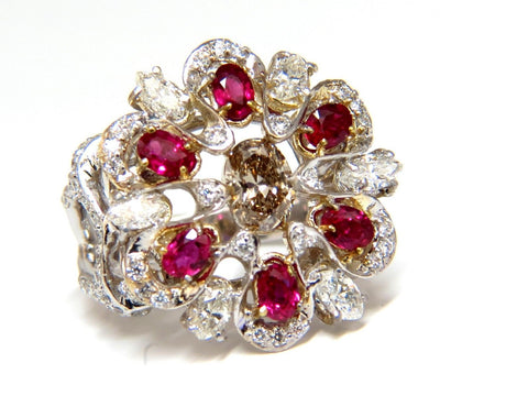 18kt Natural Fancy color Diamond Ruby Cocktail Cluster ring
