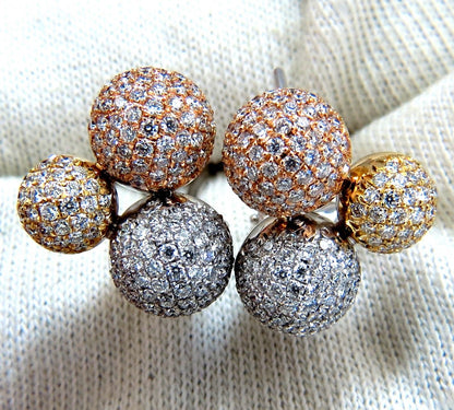 3.70ct Ball Cluster Bead Set diamonds Clip Earrings 18kt