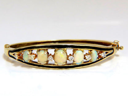 6.60ct natural Australian opals diamond bangle cocktail bracelet 14kt Vintage