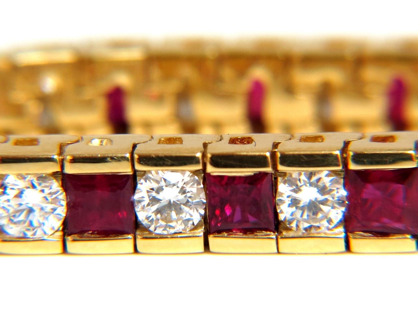 7.20ct Natural Ruby Diamonds Alternating Channel Line Bracelet 14 Karat