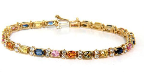 7.80ct. Natural Sapphire Diamonds Bracelet Multicolor 14 Karat