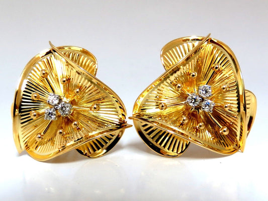 .24Ct Natural Diamonds Triangular Twist Clip Earrings Three Dimensional 14 Karat