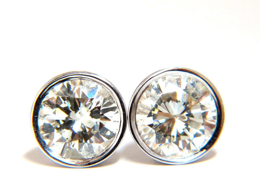 2.06ct Natural Round Diamond Stud Earrings 14 Karat Flush