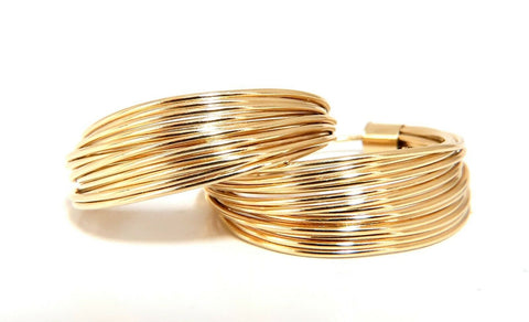 Multi Wire Cable Linked Yellow Gold Hoop Earrings 14 Karat