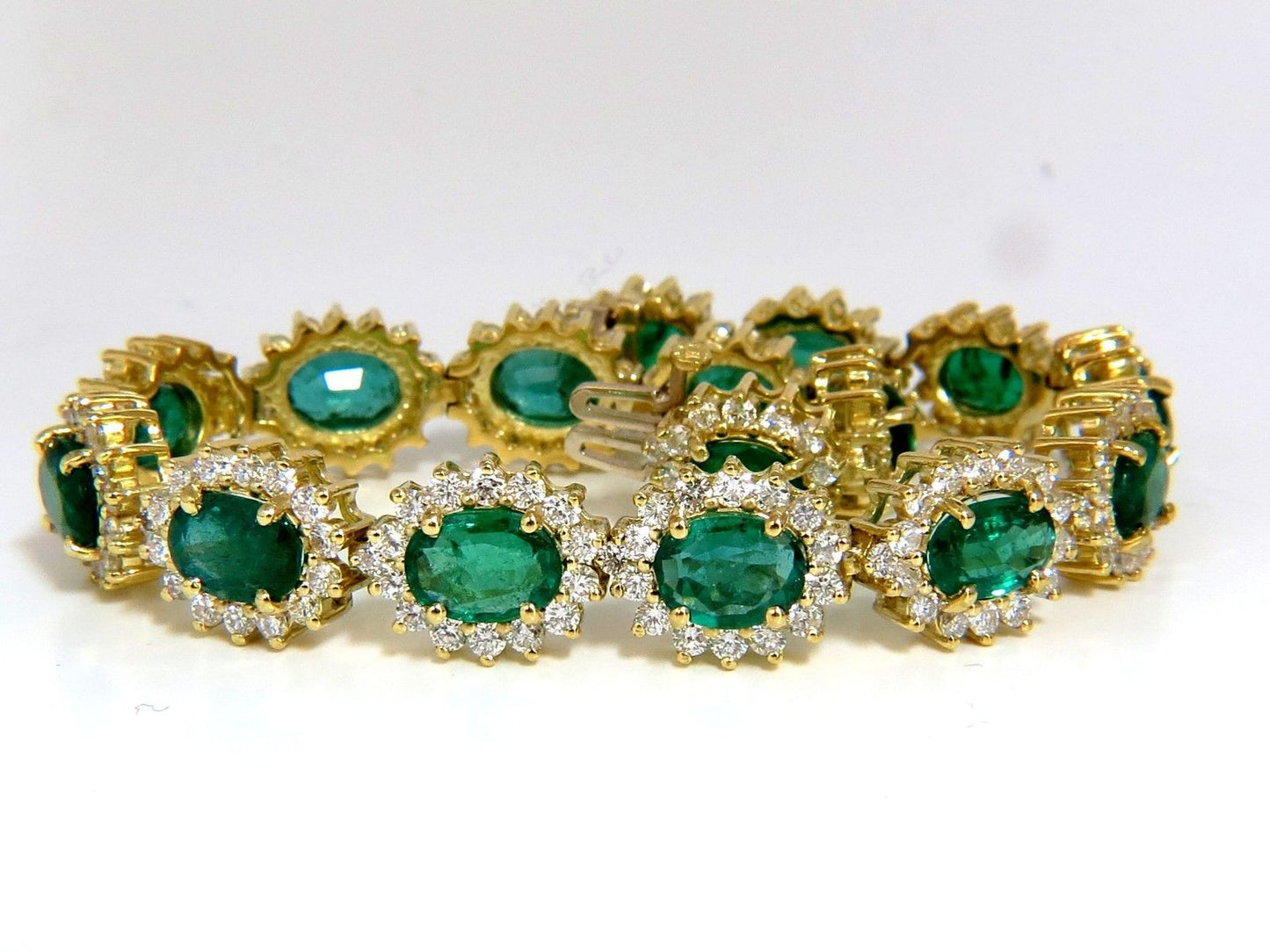 30.26CT NATURAL ZAMBIA VIVID GREEN EMERALD DIAMONDS BRACELET 8.5 INCH