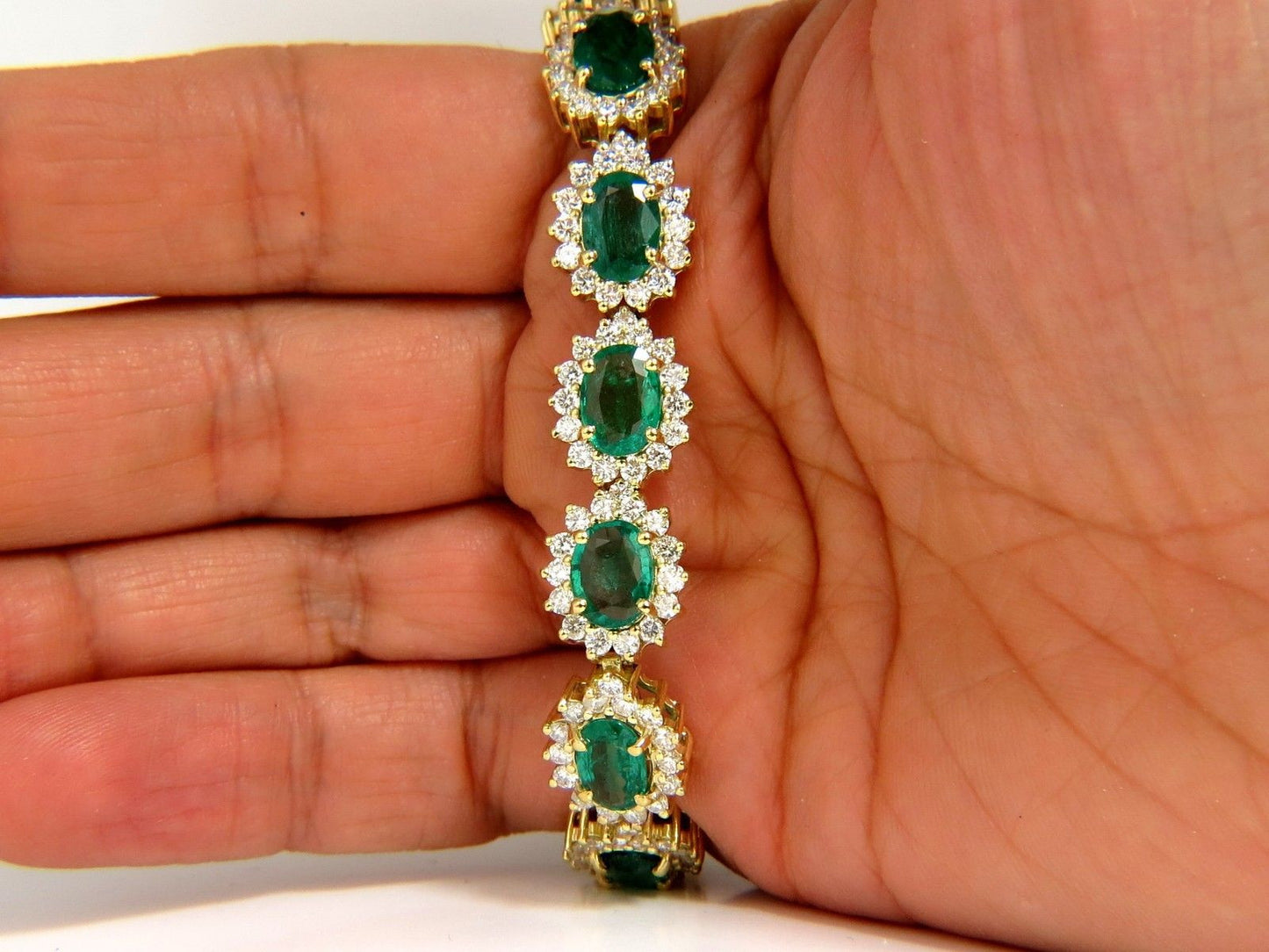 30.26CT NATURAL ZAMBIA VIVID GREEN EMERALD DIAMONDS BRACELET 8.5 INCH