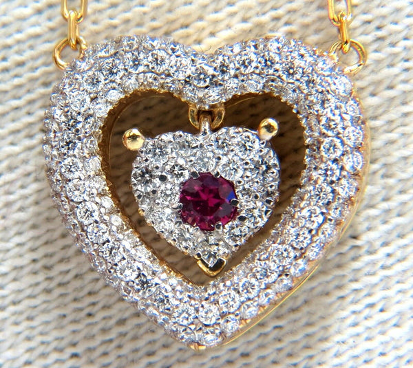 .75ct natural ruby diamonds dangle heart necklace 18kt