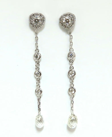 2.20ct Natural Briolette Diamonds Dangle Station Yard Earrings 14 Karat