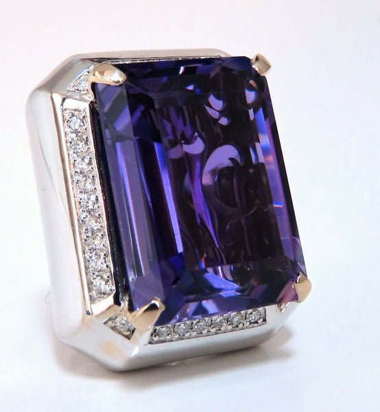 37.23Ct Natural Amethyst Diamond Ring 18 Karat Cocktail Cluster