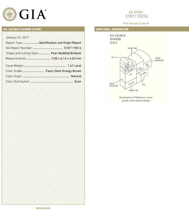 GIA Certified 1.47ct Natural Fancy Orange Brown Diamond Halo Ring 14 Karat