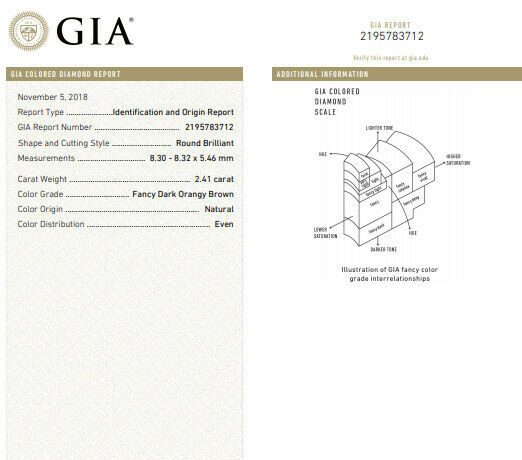 GIA certified 3.64ct Fancy Brown Orange Diamond ring 18 Karat Three Stone