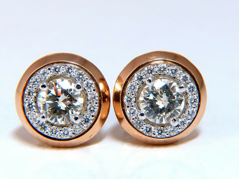 1.12ct Natural Round Diamond Stud Earrings 14 Karat Halo