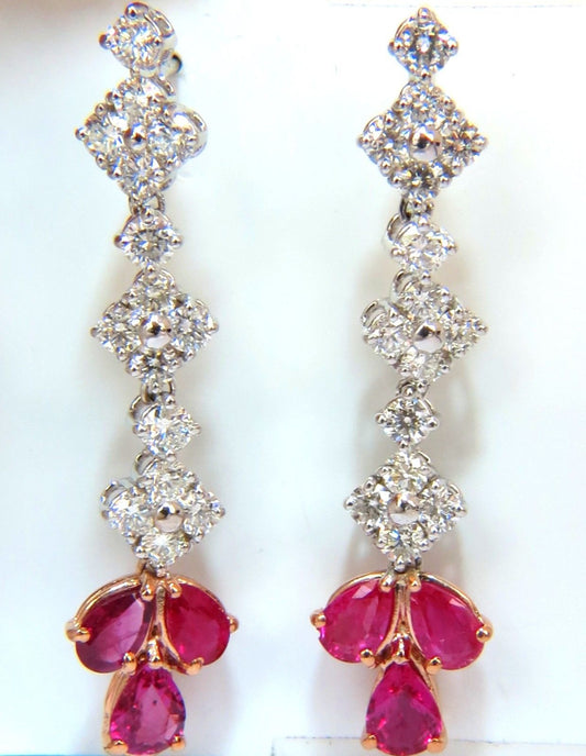 5.94CT Natural Red No Heat Ruby Diamond Dangle Earrings 14KT Unheated