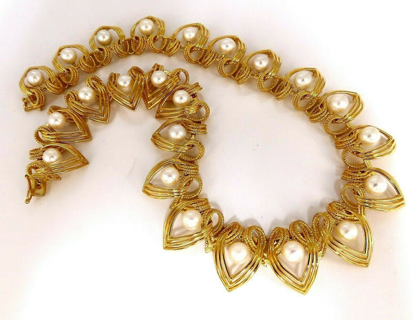 6.3mm Natural Japanese Akoya Pearls Necklace 18 Karat Two Tier Intertwined Twist