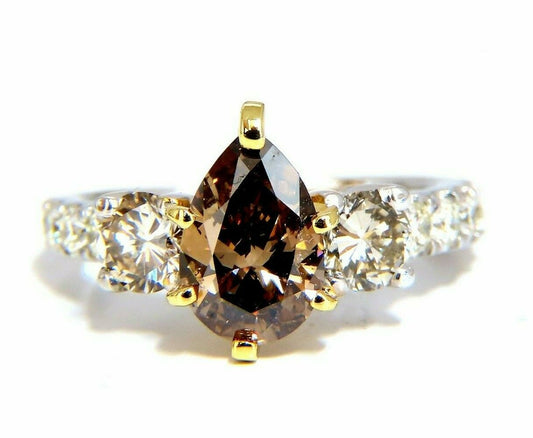 1.50ct Natural Fancy Brown & 1.30ct Diamonds Mod Three Ring 14 Karat