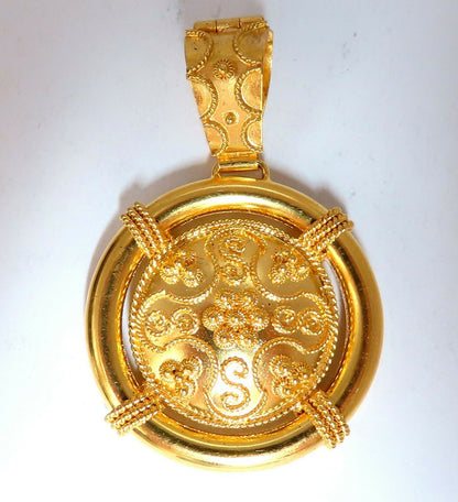 Circular Domed Iconic Emblem Gold Pendant 18 Karat