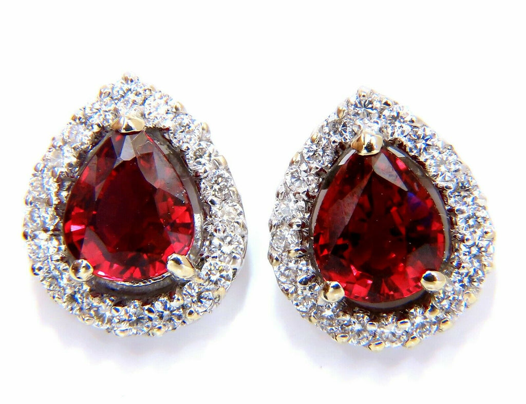 Vintage 1950 Vivid Red Natural Ruby Earrings 14k Yellow Gold Clip Post  Diamond - petersuchyjewelers