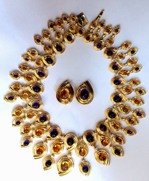147ct Natural Amethyst Citrine Diamonds Necklace Earrings Magnificent 18 Karat