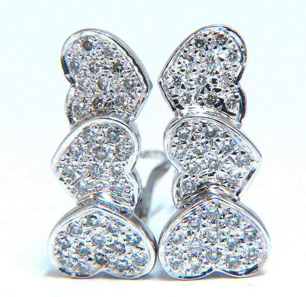 1.20ct Natural Diamonds Three Tier Heart Earrings 14 Karat Gold Clip Omega