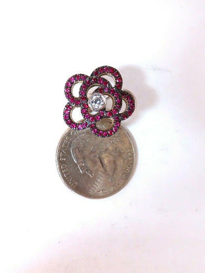 1.58ct Natural Ruby Diamonds Cluster Clip Earrings 14 Karat Gold Flower